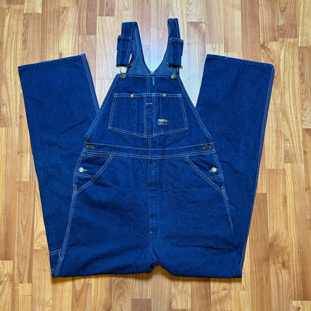 Vintage OshKosh BGosh Men Overalls 34x34 Blue Denim Made in USA Vestbak
